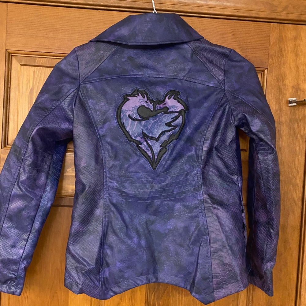 Disney Descendants purple faux leather jacket girls size 11/12 vegan motorcycle